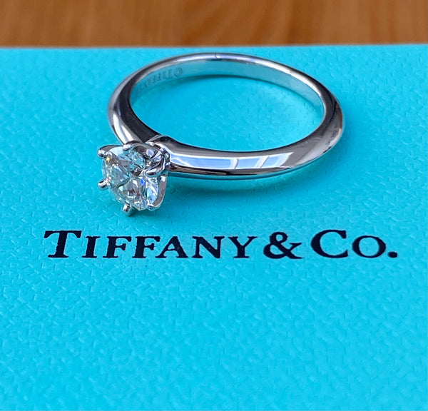 Tiffany & Co. 0.51 I/VS2 Diamond 6 Prong Engagement Ring Platinum Cert/Val/Boxes