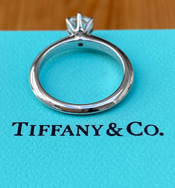 Tiffany & Co. 0.51 I/VS2 Diamond 6 Prong Engagement Ring Platinum Cert/Val/Boxes