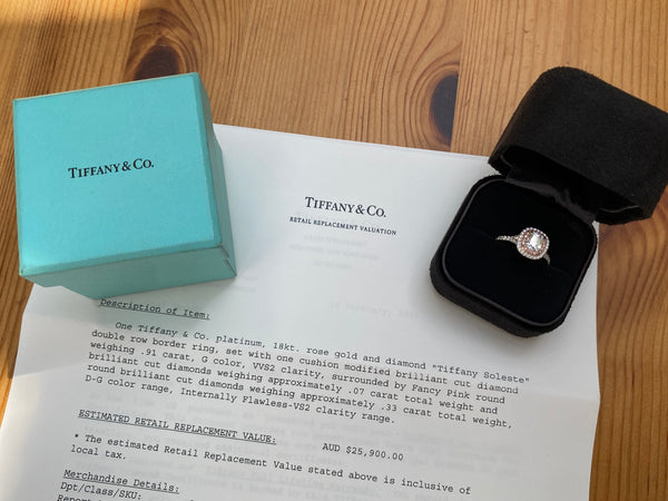 Tiffany & Co. 1.31tcw G/VVS2 Pink Diamond Soleste Engagement Ring Cert/Boxes