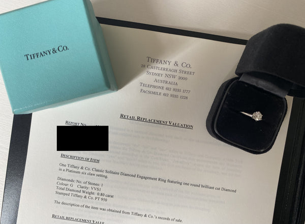 Tiffany & Co. 0.80ct G/VVS1 Diamond Classic Engagement Ring Cert/Val/Boxes