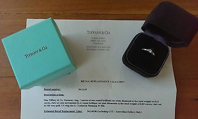 Tiffany & Co Harmony Fancy Pink Diamond Side Stone Engagement Ring RRP $4800