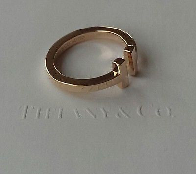Tiffany & Co 18ct Rose Gold Tiffany 'T' Square Ring Size 8