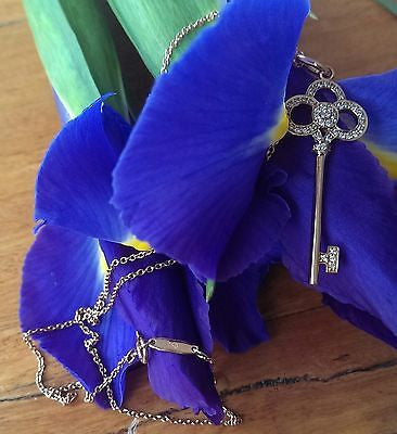 Tiffany & Co Diamond and 18ct Rose Gold Crown Key Pendant 16" Chain RRP $3650