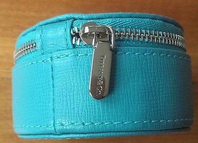Tiffany & Co Leather Round Zip Jewelry Ring Case Ultrasuede Interior w/box $190