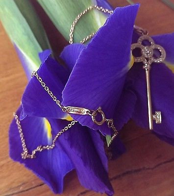 Tiffany & Co Diamond and 18ct Rose Gold Crown Key Pendant 16" Chain RRP $3650