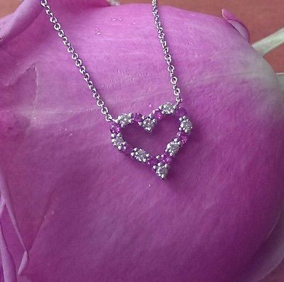 Tiffany & Co Diamond/Pink Sapphire Pinched Heart Pendant 16" Chain PT950 $2950