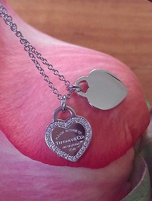Tiffany & Co 18ct White Gold & Diamond 'Return to Tiff' Mini Dble Heart Pendant