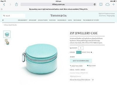 Tiffany & Co Leather Round Zip Jewelry Ring Case Ultrasuede Interior w/box $190