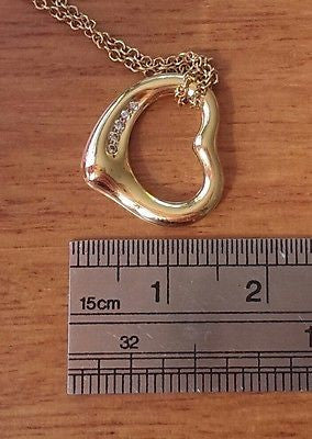 Tiffany & Co 18ct Gold and Diamond 'Elsa Peretti' Sml Heart Pendant 16"w/receipt