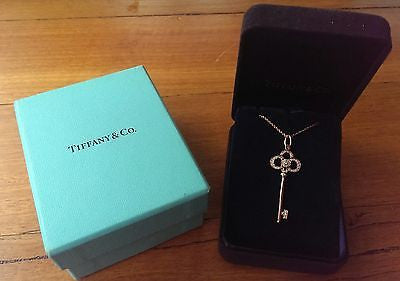 Tiffany & Co Diamond and 18ct Rose Gold Crown Key Pendant 16" Chain RRP $3650
