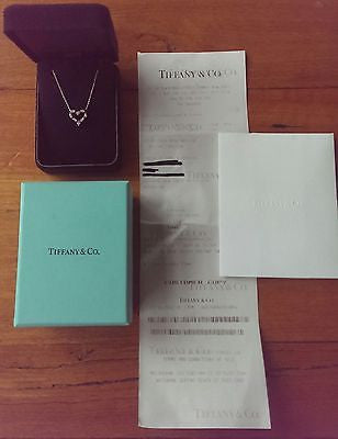 Tiffany & Co Diamond/Pink Sapphire Pinched Heart Pendant 16" Chain PT950 $2950