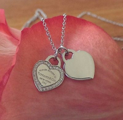 Tiffany & Co 18ct White Gold & Diamond 'Return to Tiff' Mini Dble Heart Pendant