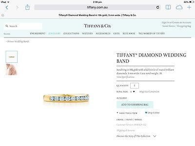 Tiffany & Co 0.33tcw Yellow Gold Diamond Half Eternity Band 3mm with Receipt