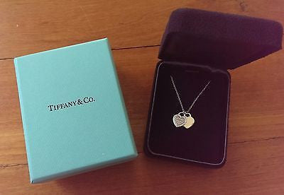 Tiffany & Co 18ct White Gold & Diamond 'Return to Tiff' Mini Dble Heart Pendant