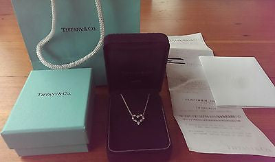 Tiffany & Co Diamond/Pink Sapphire Pinched Heart Pendant 16" Chain PT950 $2950