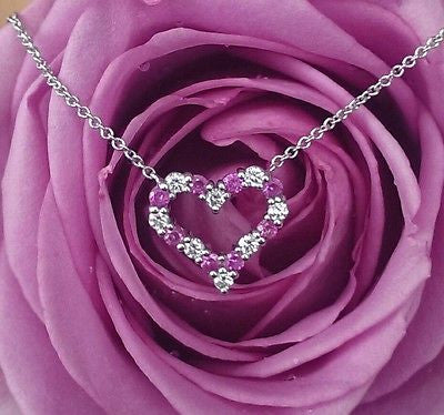 Tiffany & Co. Sentimental Heart Necklace Platinum Diamond Pink Sapphire 