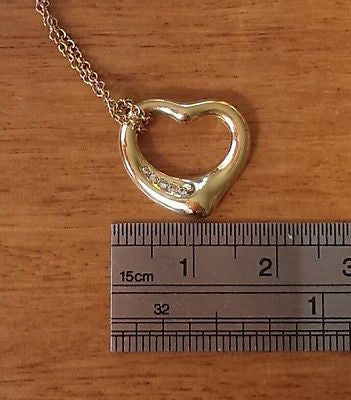 Tiffany & Co 18ct Gold and Diamond 'Elsa Peretti' Sml Heart Pendant 16"w/receipt