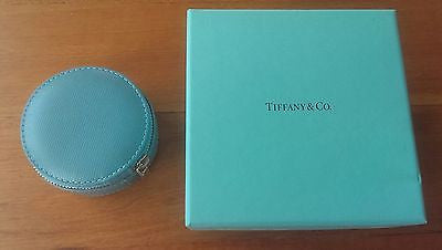 Tiffany & Co Leather Round Zip Jewelry Ring Case Ultrasuede Interior w/box $190