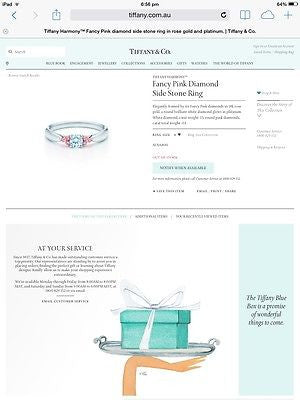 Tiffany & Co Harmony Fancy Pink Diamond Side Stone Engagement Ring RRP $4800