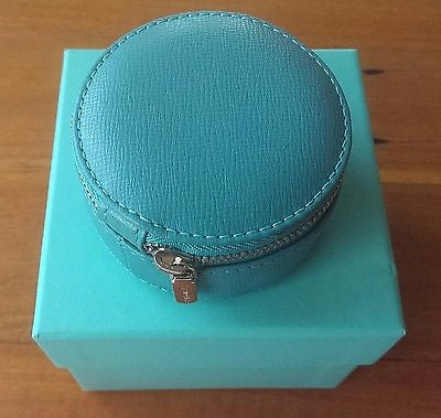 Tiffany & Co Leather Round Zip Jewelry Ring Case Ultrasuede Interior w/box $190