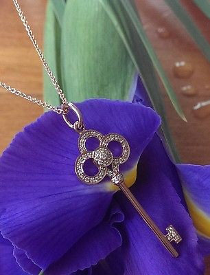 Tiffany & Co Diamond and 18ct Rose Gold Crown Key Pendant 16" Chain RRP $3650
