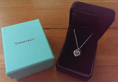 Tiffany & Co 18ct White Gold & Diamond 'Return to Tiff' Mini Dble Heart Pendant