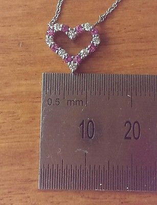 Tiffany & Co Diamond/Pink Sapphire Pinched Heart Pendant 16" Chain PT950 $2950