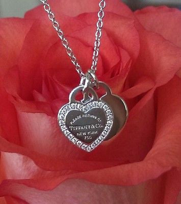 Tiffany & Co 18ct White Gold & Diamond 'Return to Tiff' Mini Dble Heart Pendant