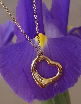 Tiffany & Co 18ct Gold and Diamond 'Elsa Peretti' Sml Heart Pendant 16"w/receipt