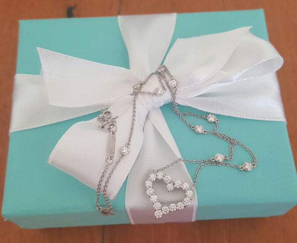 Vintage Tiffany & Co. Diamond Heart and DBTY Platinum Necklace.