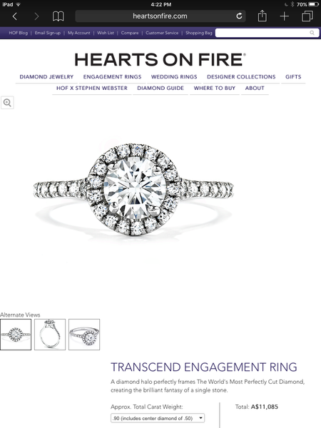Hearts on Fire 0.96tcw Transcend Round Diamond Halo Engagement Ring RRP $11085