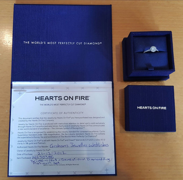 Hearts on Fire 0.96tcw Transcend Round Diamond Halo Engagement Ring RRP $11085