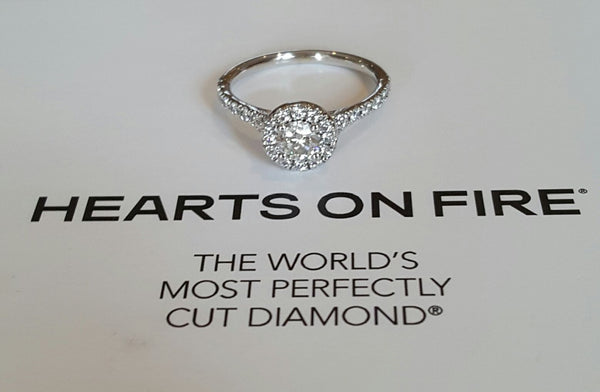 Hearts on Fire 0.96tcw Transcend Round Diamond Halo Engagement Ring RRP $11085