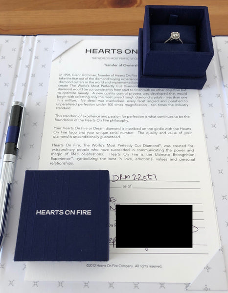 Hearts on Fire 0.91tcw Diamond Halo Dream Cut Engagement Ring $10255 Cert/Rcpt/Boxes