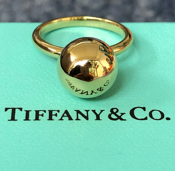 Tiffany & Co. Large 12mm Solid 18ct Yellow Gold Hardwear Ball Ring with Box 7.48gms