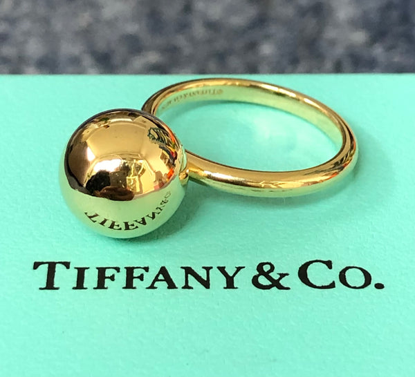 Tiffany & Co. Large 12mm Solid 18ct Yellow Gold Hardwear Ball Ring with Box 7.48gms