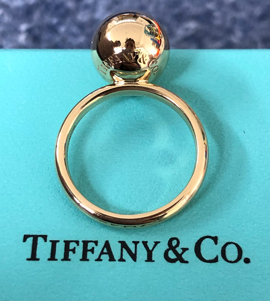 Tiffany & Co. Large 12mm Solid 18ct Yellow Gold Hardwear Ball Ring with Box 7.48gms
