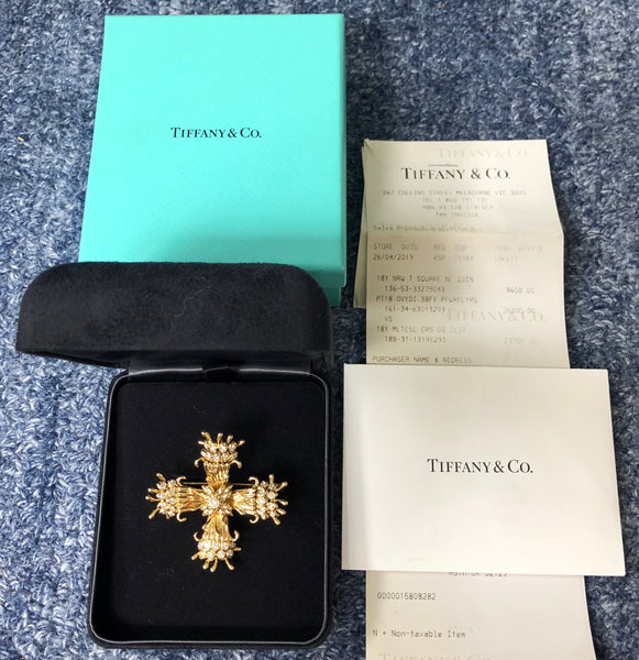 Tiffany & Co. 1.18tcw Diamond & 18ct Solid Gold Maltese Cross Rcpts/Boxes $32000