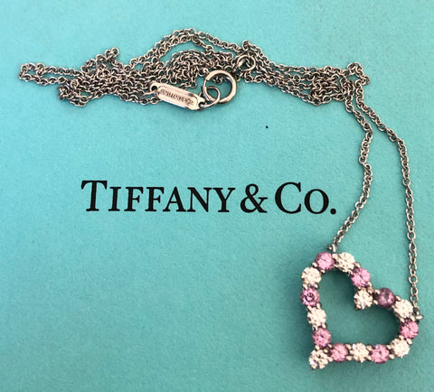Tiffany & Co. 0.62tcw Diamond and Sapphire Pinched Heart Necklace Pendant