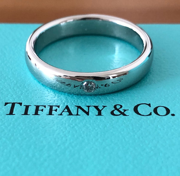 Tiffany & Co. 3mm Lucida Platinum Band Ring with 1 Lucida Cut Diamond