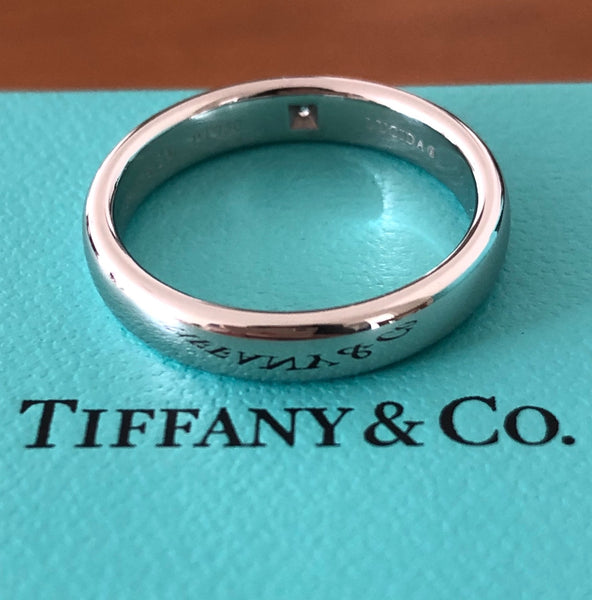 Tiffany & Co. 3mm Lucida Platinum Band Ring with 1 Lucida Cut Diamond