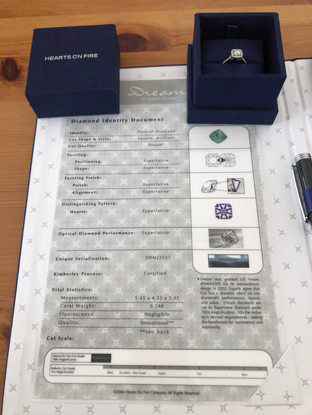 Hearts on Fire 0.91tcw Diamond Halo Dream Cut Engagement Ring $10255 Cert/Rcpt/Boxes