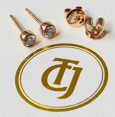 0.20tcw G/SI1 Genuine Diamond Stud Bezel Set Earrings 18ct 18k Solid Rose Gold