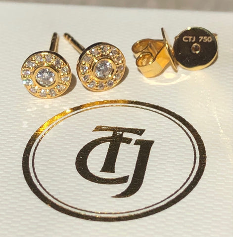 0.28tcw G/SI1 Genuine Diamond Bezel Halo Earrings in 18ct 18k Solid Yellow Gold