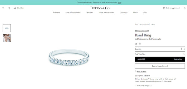 Tiffany & Co. 0.27tcw Diamond Embrace 2.2mm Half Eternity Band PT950 RRP $6750