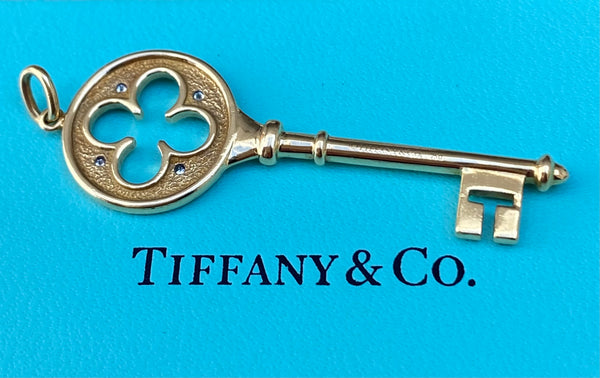 Tiffany & Co. 18ct Yellow Gold and Diamond Large 2 inch Vintage Key Pendant