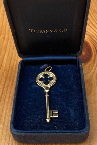Tiffany & Co. 18ct Yellow Gold and Diamond Large 2 inch Vintage Key Pendant