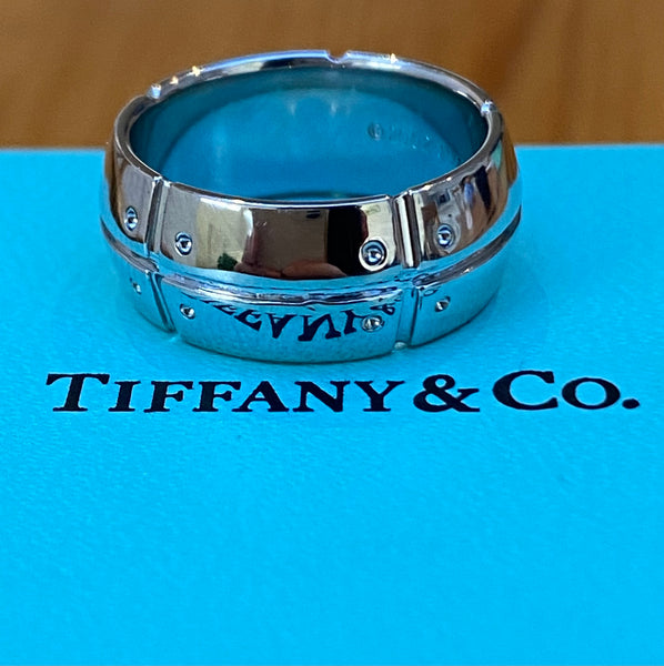 Tiffany & Co. 18ct White Gold Streamamerica 8mm Wide Ring Size 5.5