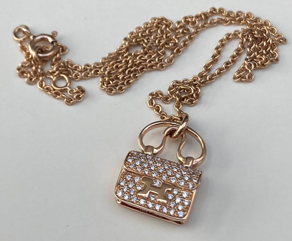 Hermes Solid 18ct Rose Gold and 0.44tcw Diamond Pendant Necklace Retail $11740
