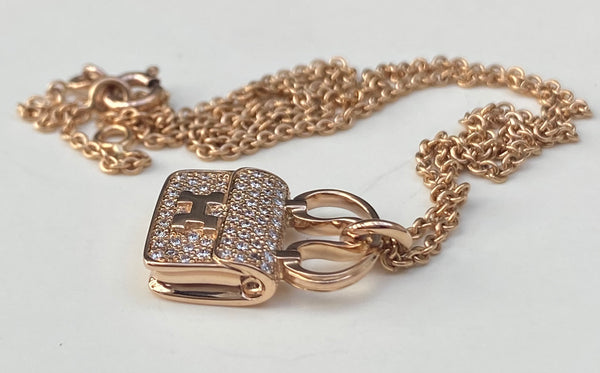 Hermes Solid 18ct Rose Gold and 0.44tcw Diamond Pendant Necklace Retail $11740